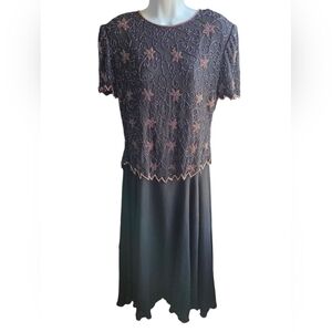 Stenay Vintage Cocktail Dress Short Sleeve Beaded Sequin Black Size 10